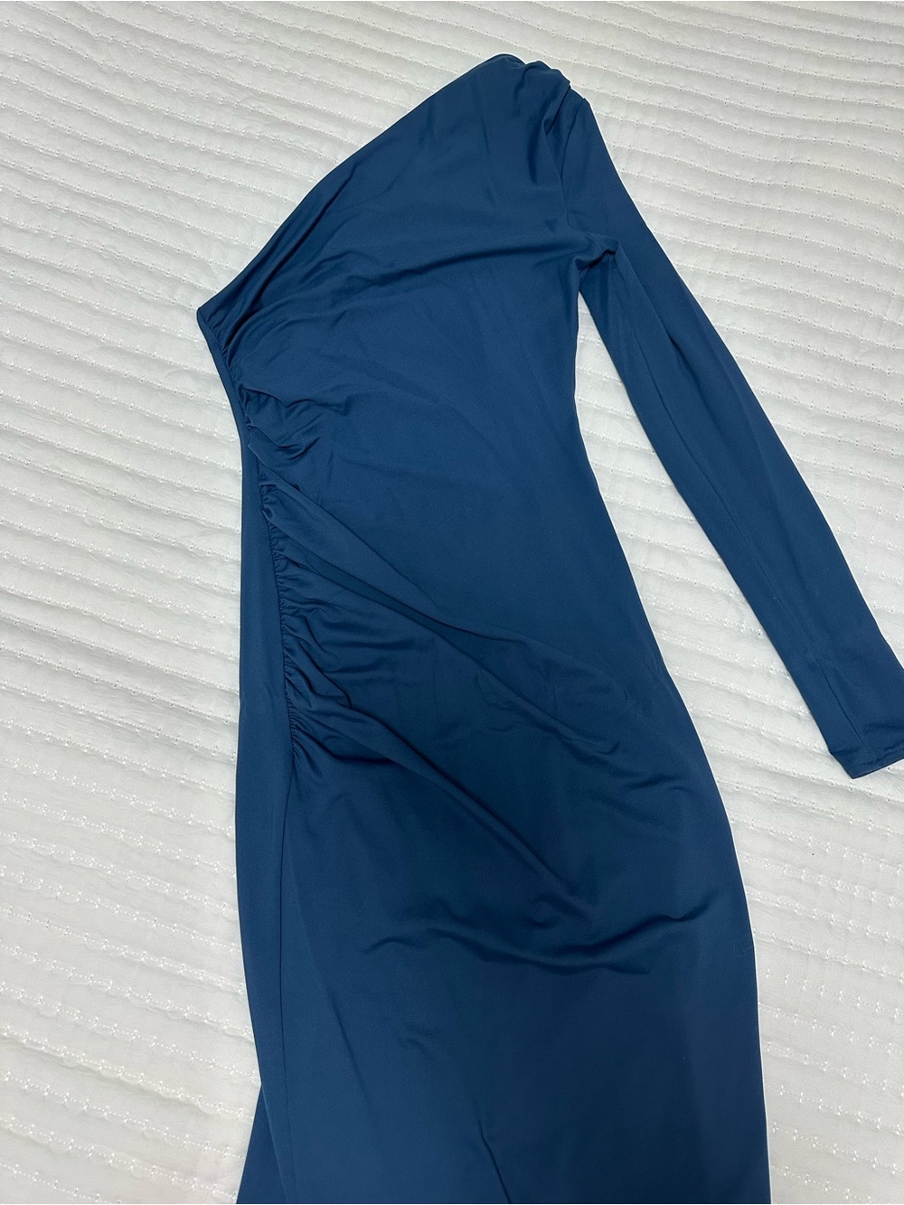 Zara One-Shoulder Long-Sleeve Dress in Deep Blue